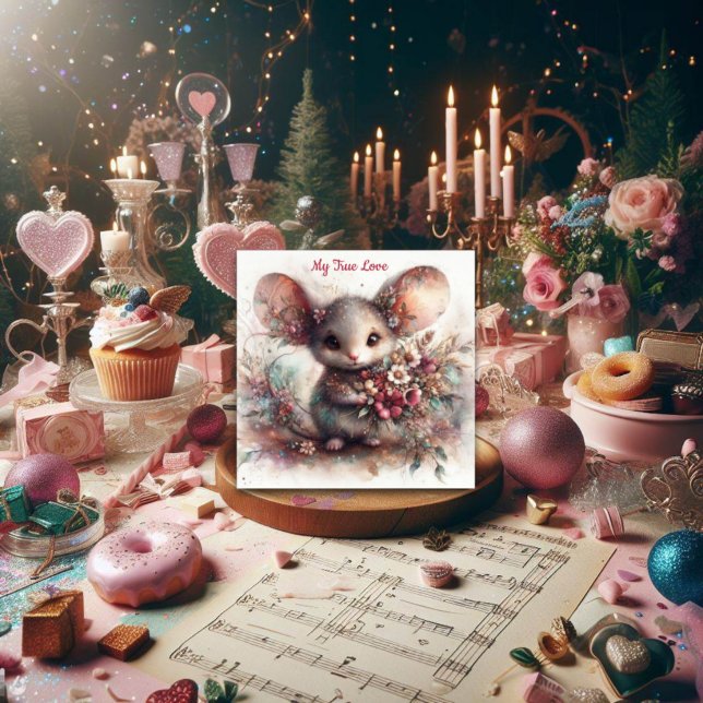 Tarjeta Festiva Pastel True Love Watercolor Mouse Valentine (Subido por el creador)