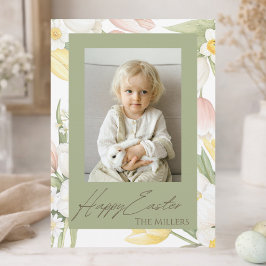 Tarjeta Festiva Pastel Tulips y Daffodils Personalizado Foto Pascu