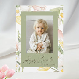 Tarjeta Festiva Pastel Tulips y Daffodils Personalizado Foto Pascu