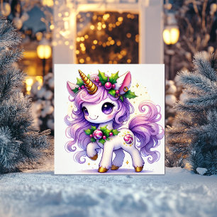 Tarjeta Festiva Pastel Unicornio con Destellos Dorados