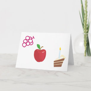 Tarjeta Festiva pastel, vela, manzana, uvas
