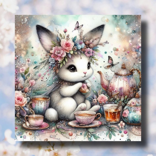 Tarjeta Festiva Pastel Watercolor Bunny Easter Tea Fiesta (Subido por el creador)