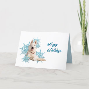 Tarjeta Festiva Pastor Alemán Blanco acostado en Snowflakes Hol