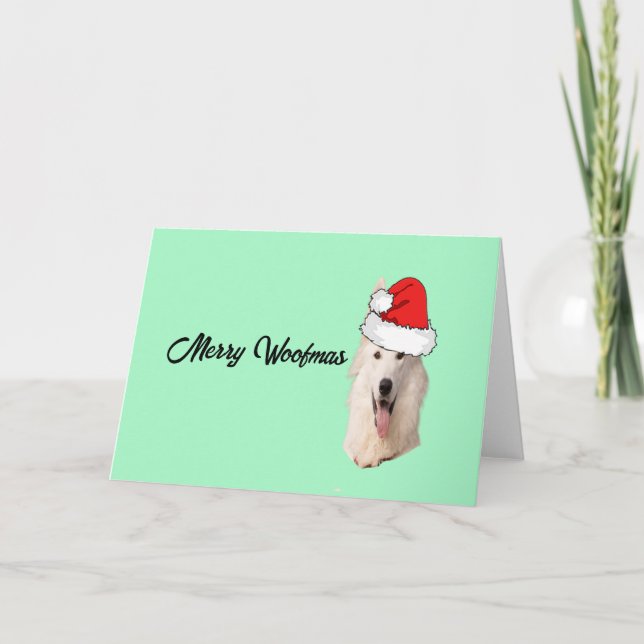 Tarjeta Festiva Pastor Alemán Blanco con un sombrero de Santa (Anverso)