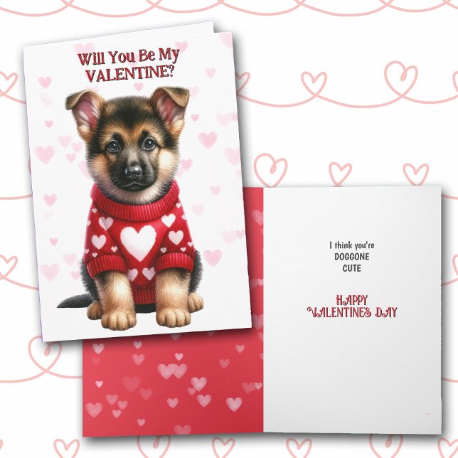 Tarjeta Festiva Pastor alemán cachorro en Sweater Valentine (Subido por el creador)