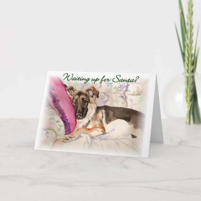 Tarjeta Festiva Pastor alemán "esperando a Santa" (Anverso)