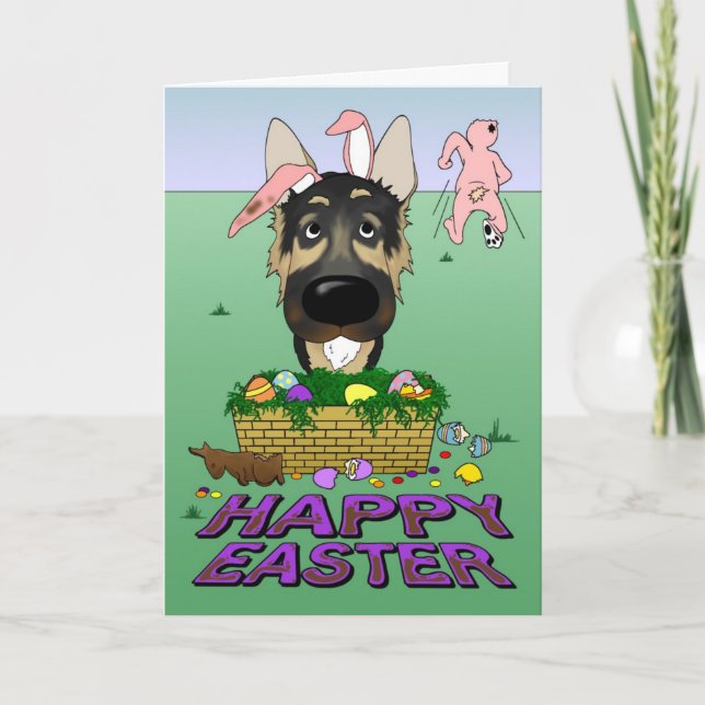 Tarjeta Festiva Pastor alemán Pascua feliz (Anverso)