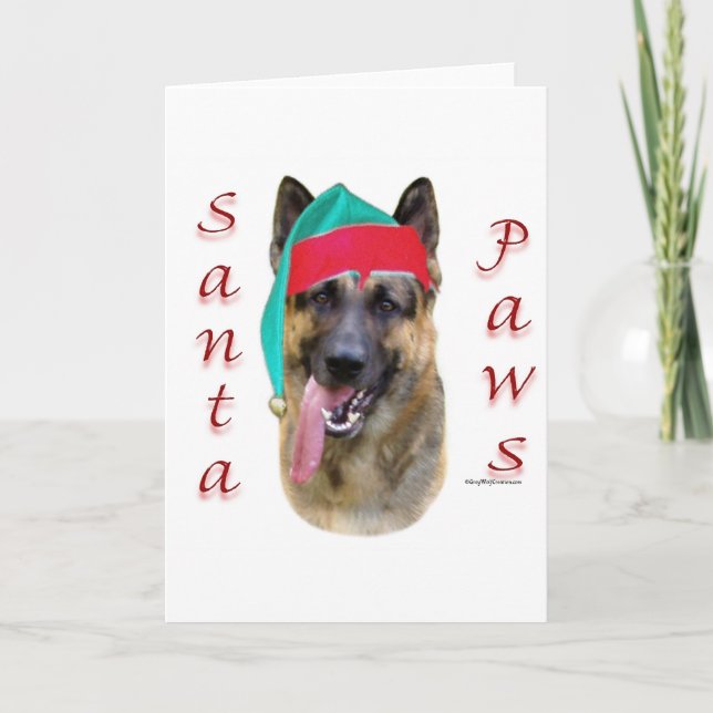 Tarjeta Festiva Pastor alemán Santa Paws (Anverso)