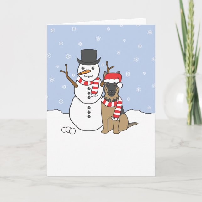 Tarjeta Festiva Pastor alemán y muñeco de nieve (Anverso)
