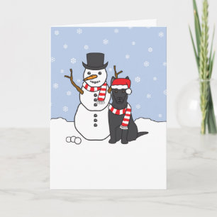 Tarjeta Festiva Pastor alemán y muñeco de nieve