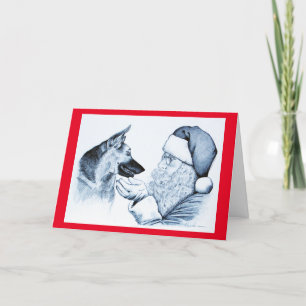 Tarjeta Festiva Pastor alemán y Santa Claus
