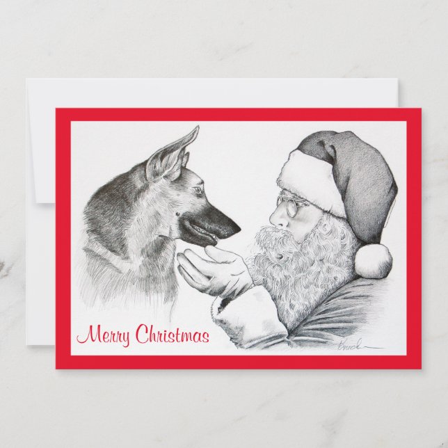 Tarjeta Festiva Pastor alemán y Santa Claus (Anverso)