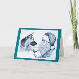 Tarjeta Festiva Pastor alemán y Santa Claus