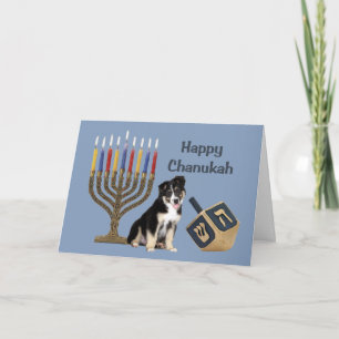 Tarjeta Festiva Pastor Australiano Chanukah Card Menorah Dreidel