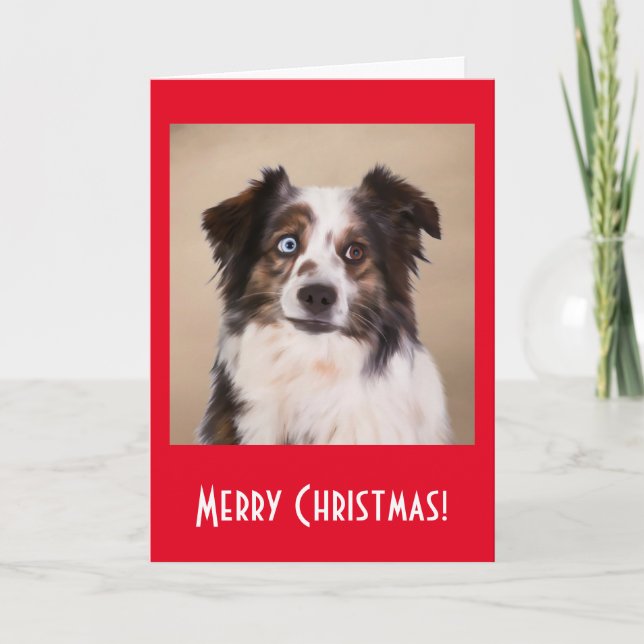 Tarjeta Festiva Pastor Australiano de Arte de Perro Rojo Feliz Nav (Anverso)
