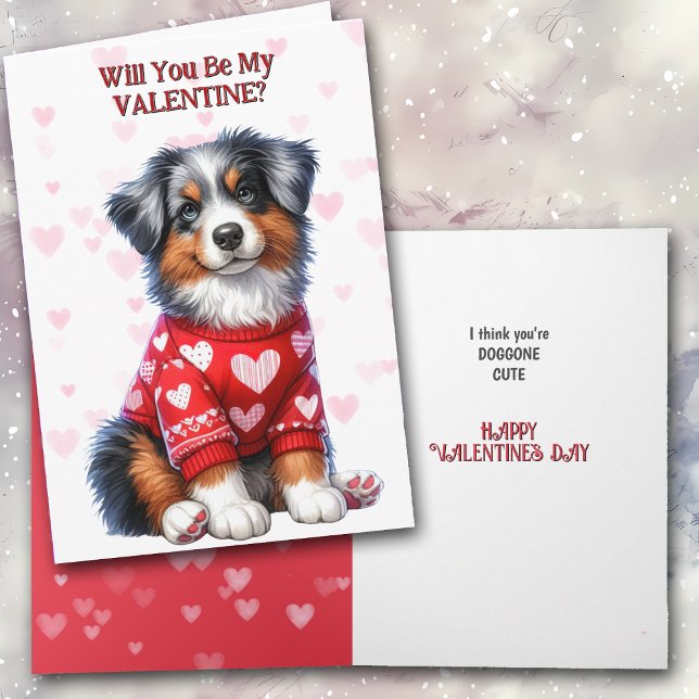 Tarjeta Festiva Pastor australiano en Sweater Valentine (Subido por el creador)