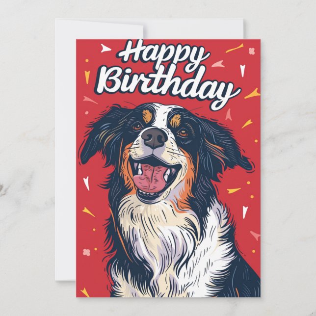 Tarjeta Festiva Pastor australiano feliz cumpleaños (Anverso)