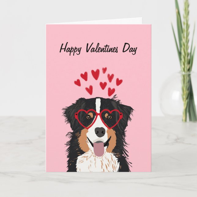 Tarjeta Festiva Pastor australiano - San Valentín tricolor (Anverso)
