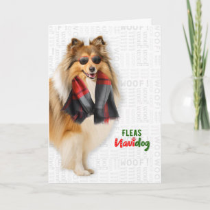 Tarjeta Festiva Pastor de Shetland Divertidas Pulgas Navidog Navid