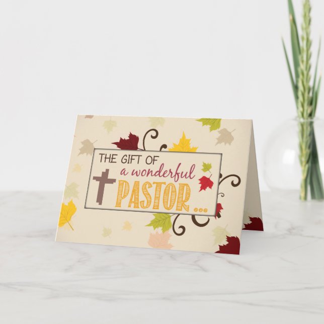 Tarjeta Festiva Pastor Regalo de Acción de Gracias Hojas de Caída (Anverso)