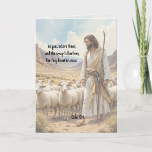 Tarjeta Festiva Pastor va delante de ellos Escritura Bíblica