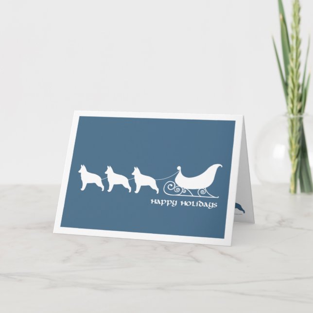 Tarjeta Festiva Pastores alemanes sacando el Sleigh de Santa (Anverso)