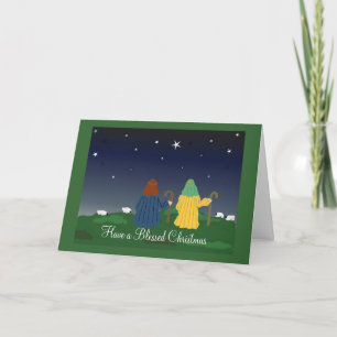 Tarjeta Festiva Pastores Mirando Sus Manadas De Noche