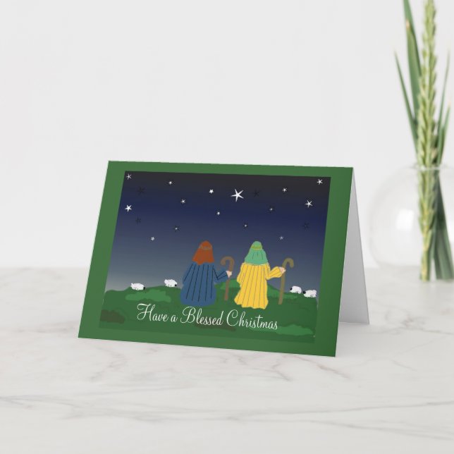 Tarjeta Festiva Pastores Mirando Sus Manadas De Noche (Anverso)