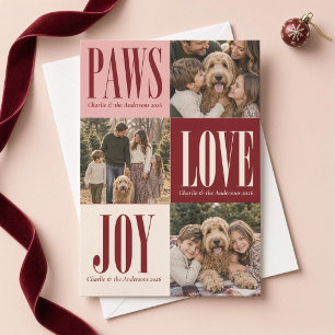 Tarjeta Festiva Patas Amor Alegría Burgundy Rosa Foto Perro Navida