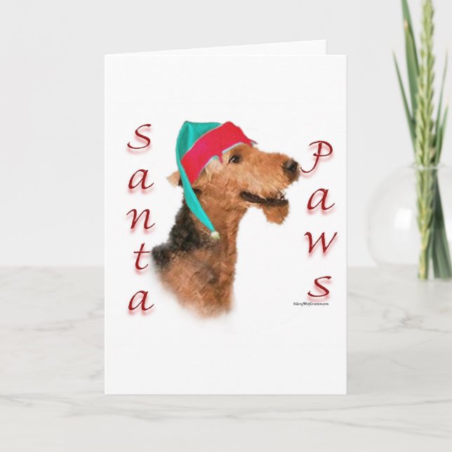 Tarjeta Festiva Patas de Airedale Terrier Santa (Anverso)