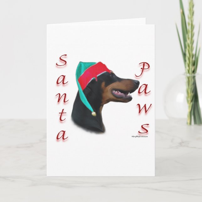 Tarjeta Festiva Patas de Santa del Pinscher del Doberman (negro) (Anverso)