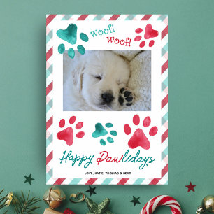 Tarjeta Festiva Patas y Cuadros Feliz Pawlidays Foto de Perro