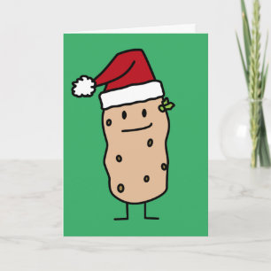 Tarjeta Festiva Patatas de patata vistiendo Navidades Santa Hat Ha