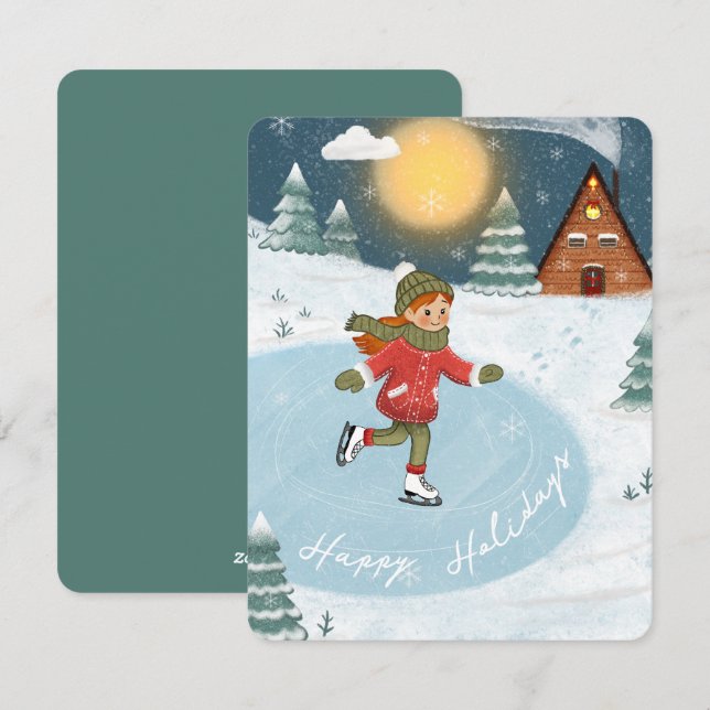 Tarjeta Festiva "Patinadora alegre" (Anverso / Reverso)