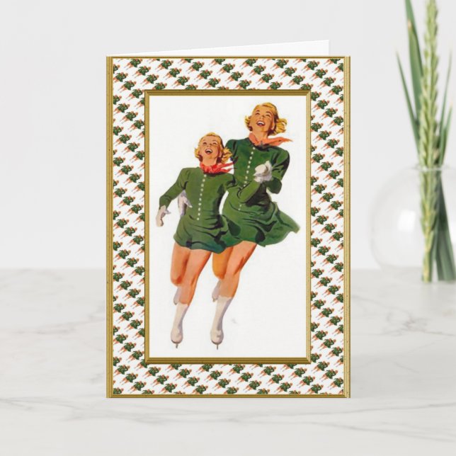 Tarjeta Festiva Patinadores retros (Anverso)