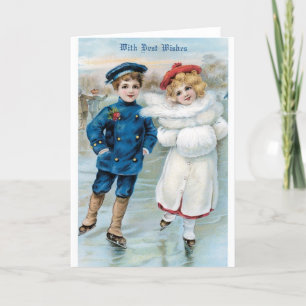 Tarjeta Festiva Patinaje de hielo del chica del muchacho de la