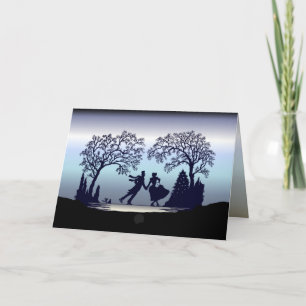 Tarjeta Festiva Patinaje de hielo en el parque - silueta