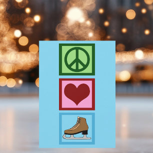 Tarjeta Festiva Patinaje Hielo Peace Love