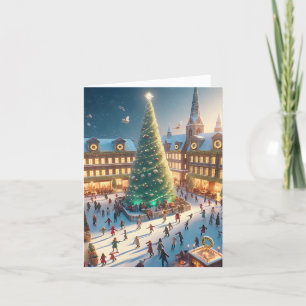 Tarjeta Festiva Patinaje sobre hielo alrededor de un árbol de Navi