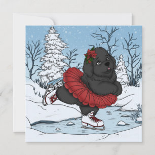 Tarjeta Festiva Patinaje sobre hielo cachorro de Terranova paisaje