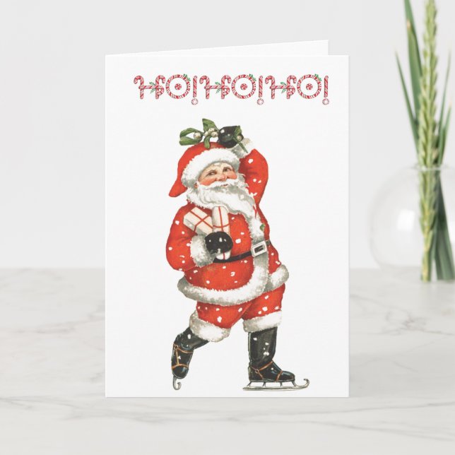 Tarjeta Festiva Patinando Santa Claus (Anverso)
