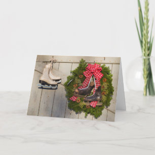 Tarjeta Festiva Patines de hielo con correa de Navidades