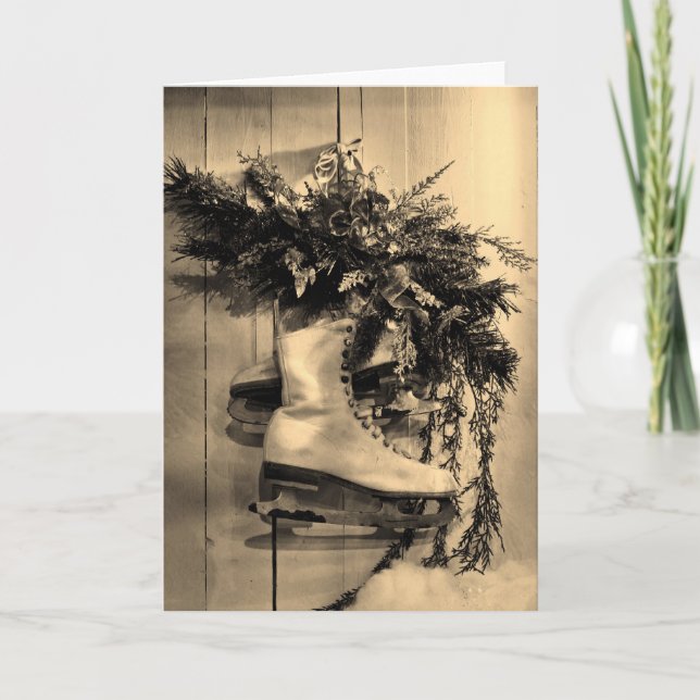 Tarjeta Festiva Patines de hielo del vintage (Anverso)