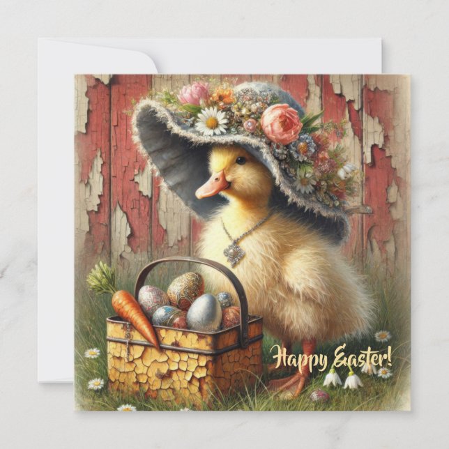 Tarjeta Festiva Pato de Pascua con huevos (Anverso)