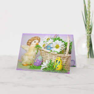 Tarjeta Festiva Pato de Pascua con huevos