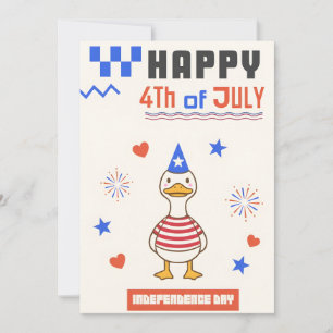 Tarjeta Festiva Pato Patriótico Feliz 4 de Julio Independencia de
