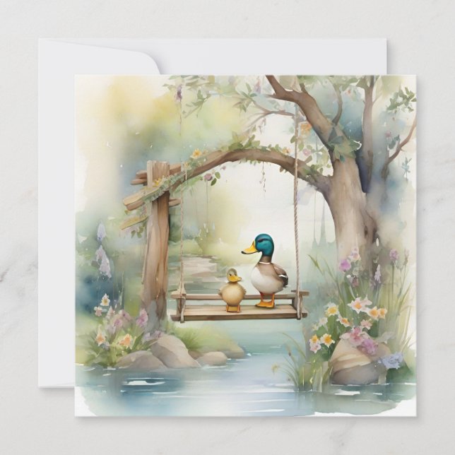 Tarjeta Festiva Patos De Agua De Un País Cubierto En Un Swing (Anverso)