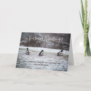 Tarjeta Festiva Patos en Navidades de nieve en invierno foto perso