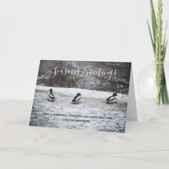 Tarjeta Festiva Patos en Navidades de nieve en invierno foto perso (Anverso)