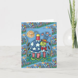 Tarjeta Festiva PATRIOTA TÍO SAM TORTLE, FUNNY FIRECRACKER Cute